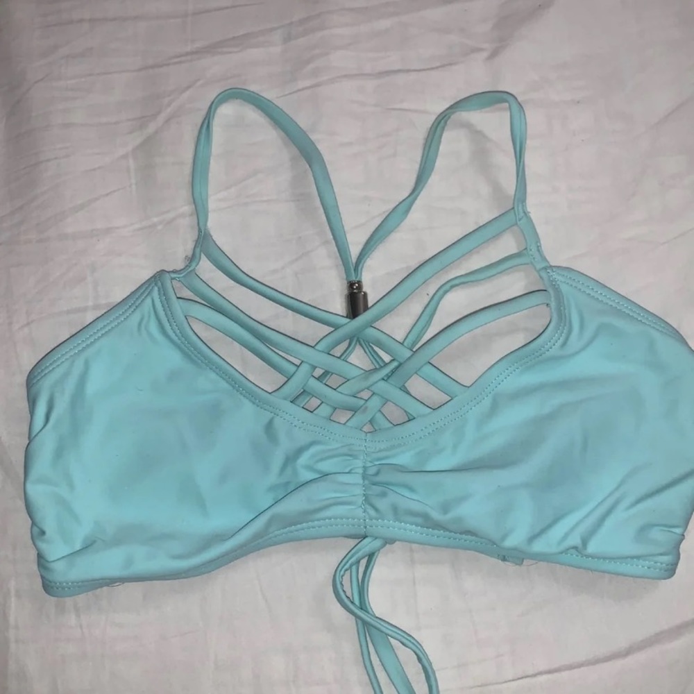 Blue cross front bikini top